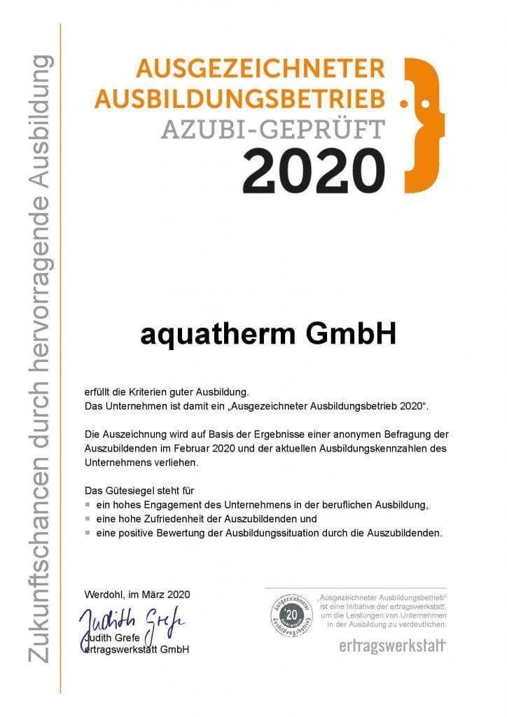 aquatherm weiterhin ausgezeichneter Ausbildungsbetrieb 1 re zertifizierung ausgezeichneter ausbildungsbetrieb 1 aquatherm gmbh