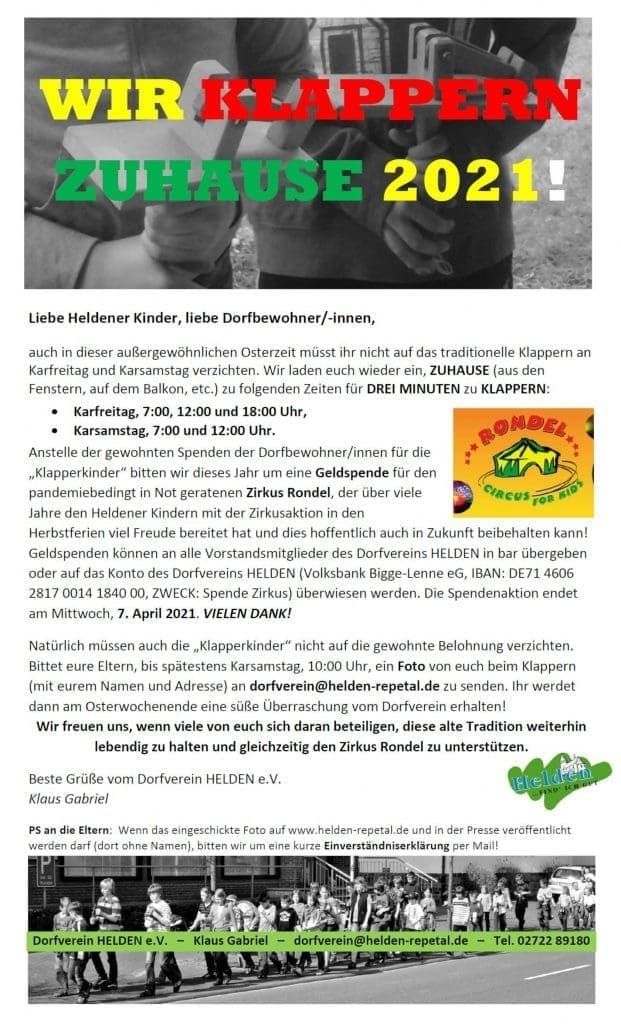 Dorfverein HELDEN lädt Kinder wieder zur Aktion „WIR KLAPPERN ZUHAUSE“ ein 2 klappern helden 3